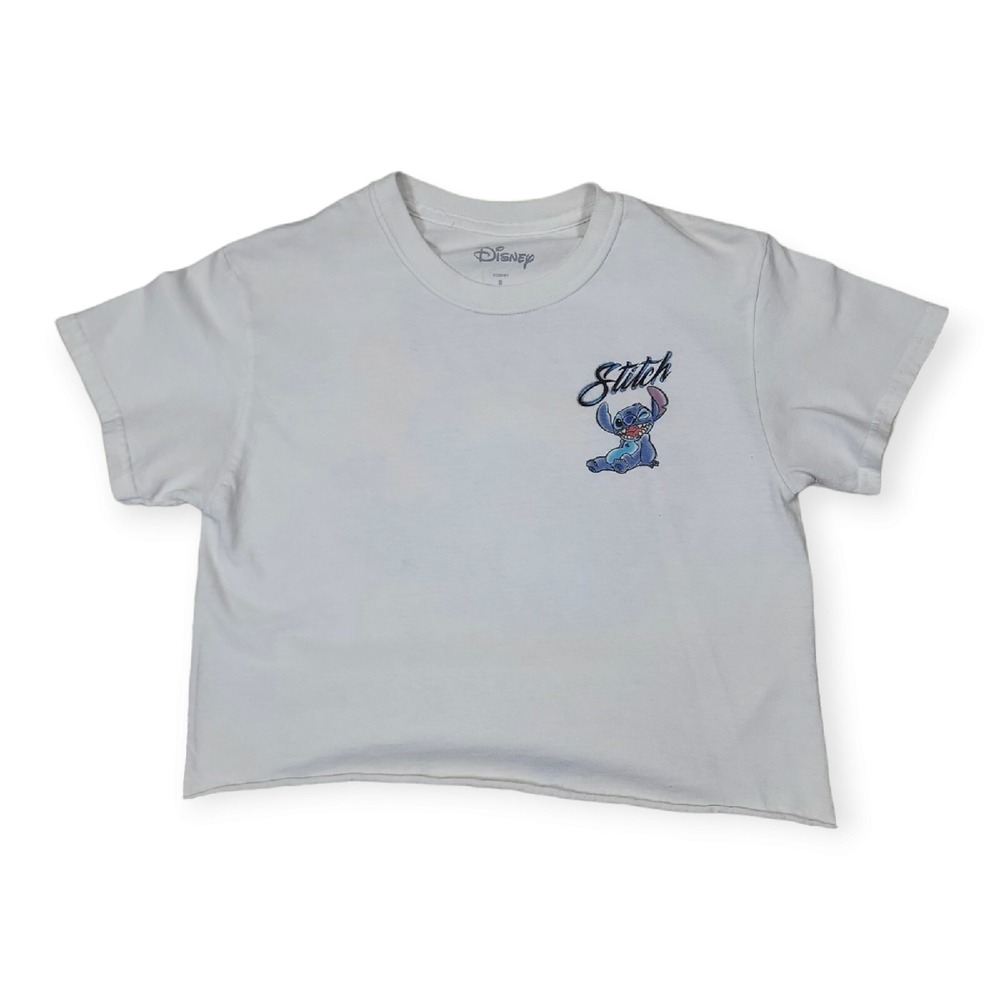 Disney White Cropped Stitch Air Brushed Graphics‎ Women's Size Small